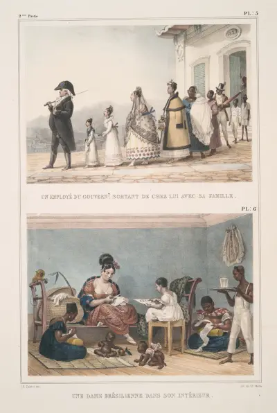 En statstjänsteman som lämnar sitt hem med sin familj; En brasiliansk dam i sitt hem av Jean Baptiste Debret
