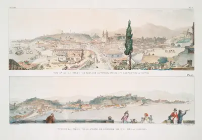 Allmän vy av Rio de Janeiro från Sankt Bentos kloster; Vy av samma stad från Vårfrukyrkan i Glória av Jean Baptiste Debret