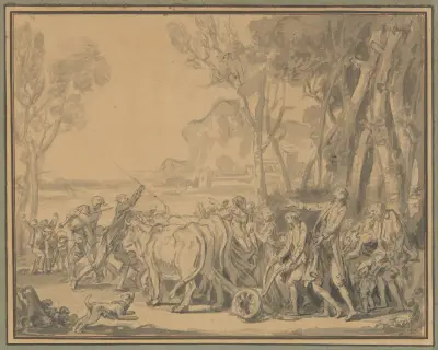 En bonde anförtror plogen åt sin son av Jean-Baptiste Greuze