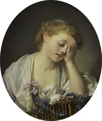 Flicka med död kanariefågel av Jean-Baptiste Greuze