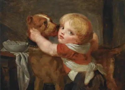 En ung pojke med hund av Jean-Baptiste Greuze