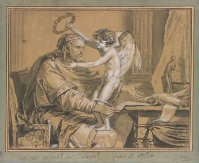 Anakreon på ålderns höst krönt av kärleken av Jean-Baptiste Greuze