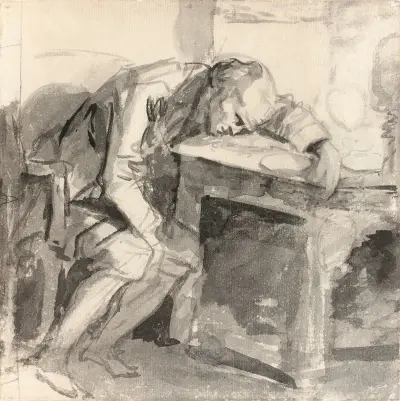 Studie av en man som kollapsat över ett bord av Jean-Baptiste Greuze