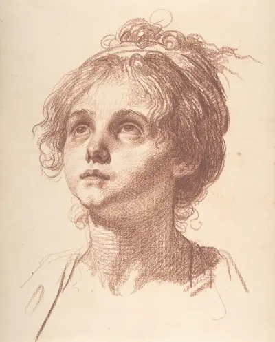 Flickhuvud som blickar upp av Jean-Baptiste Greuze