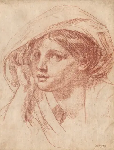 Ung kvinnas huvud av Jean-Baptiste Greuze