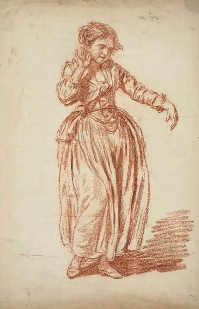Ung flicka stående, höger hand på örat av Jean-Baptiste Greuze
