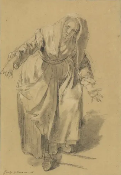 Old Woman with Arms Outstretched (Study for The Neapolitan Gesture) av Jean-Baptiste Greuze
