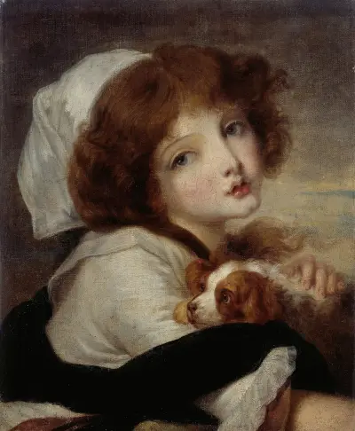 Porträtt av flicka med liten hund av Jean-Baptiste Greuze