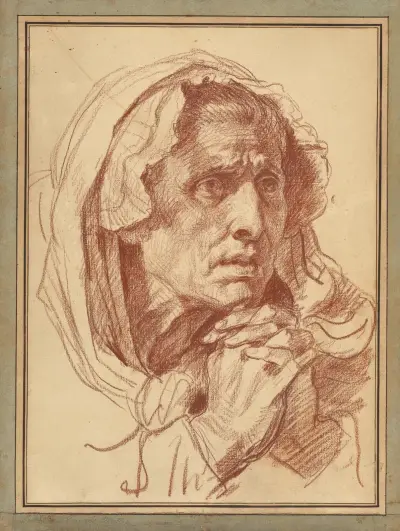 Studie av en gammal kvinnas huvud av Jean-Baptiste Greuze