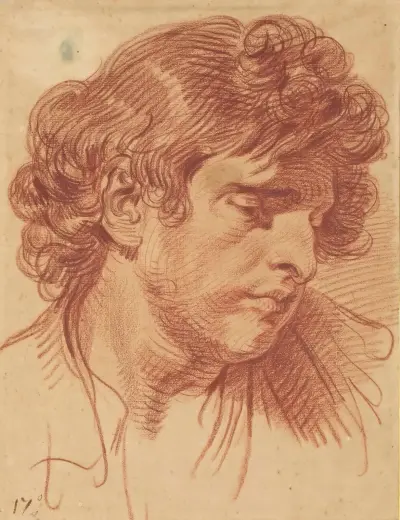 Manshuvud med lockigt hår av Jean-Baptiste Greuze