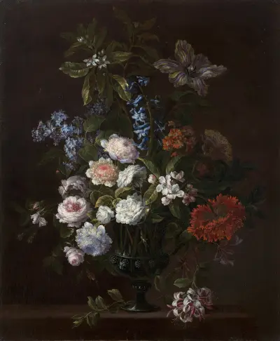 Bouquet of flowers in a vase on an entablature av Jean-Baptiste Monnoyer