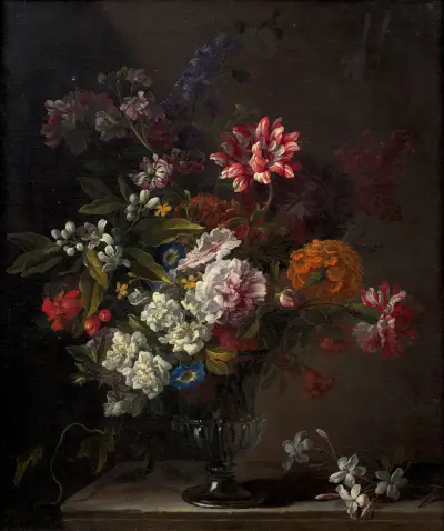 Bouquet of flowers on an entablature av Jean-Baptiste Monnoyer