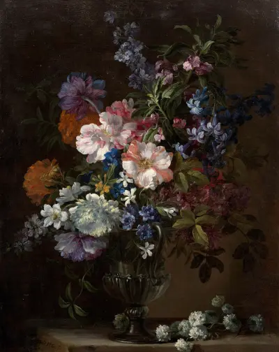 Vase de fleurs sur un entablement av Jean-Baptiste Monnoyer