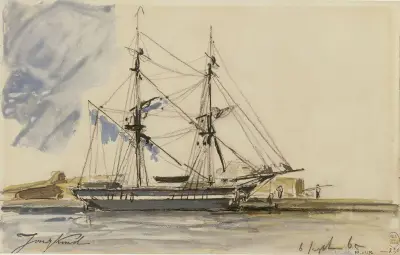 Segelbåt vid kaj av Johan Barthold Jongkind