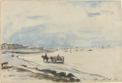 Kärra på stranden i Étretat av Johan Barthold Jongkind
