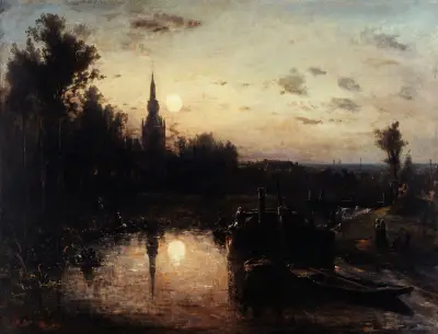 Clair de lune à Overschie (environs de Rotterdam) av Johan Barthold Jongkind