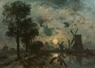 Kvarnar i månsken, Schiedam av Johan Barthold Jongkind