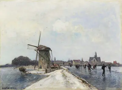 Patineurs À Maassluis av Johan Barthold Jongkind