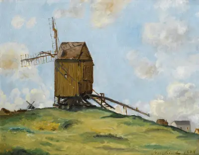 Landskap med två kvarnar av Johan Barthold Jongkind