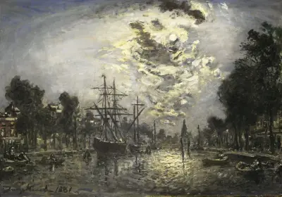 Rotterdam i månsken av Johan Barthold Jongkind