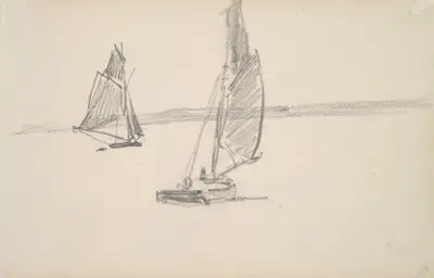 Två segelbåtar på lugnt vatten av Johan Barthold Jongkind
