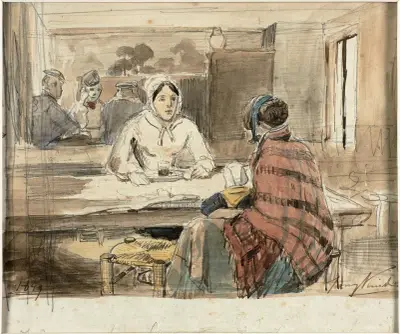 Två kvinnor på ett kafé av Johan Barthold Jongkind