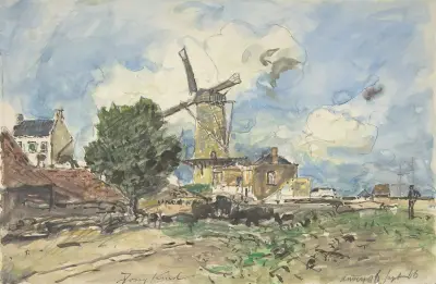 Väderkvarn i Antwerpen av Johan Barthold Jongkind