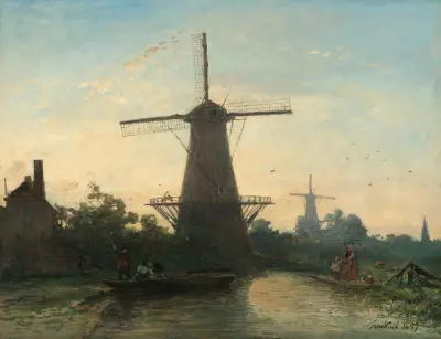 Windmills near Rotterdam av Johan Barthold Jongkind