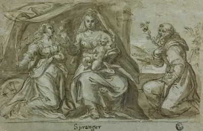 Madonna and Child with Saints Catherine and Dominic av Bartholomaeus Spranger