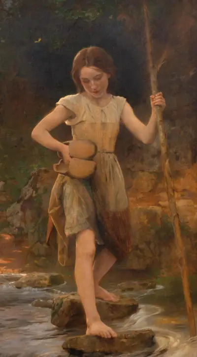 Crossing a creek av Léon-Jean-Basile Perrault
