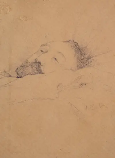 Gambetta sur son lit de mort, étude de tête. av Jules Bastien-Lepage