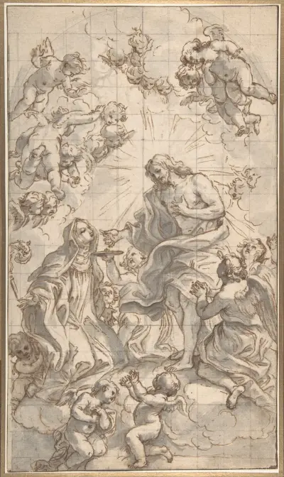 Christ Giving the Host to a Holy Abbess av Giovanni Battista Gaulli