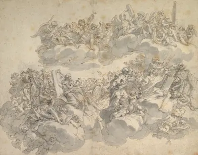 Prophets, Patriarchs, Saints, and Music-Making Angels in Glory av Giovanni Battista Gaulli