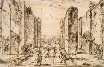 View through the Herculaneum Gate, Pompeii av Giovanni Battista Piranesi