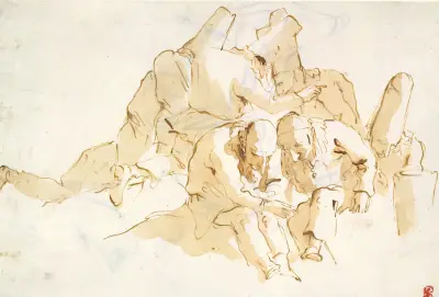 En grupp sittande punchinelli av Giovanni Battista Tiepolo