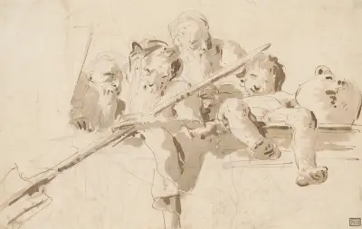 En flodgud och andra figurer på en balustrad av Giovanni Battista Tiepolo