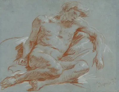 Sittande manlig nakenstudie av Giovanni Battista Tiepolo