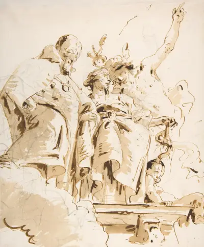 Åldrad ämbetsman i sällskap av Mercurius och Prudentia av Giovanni Battista Tiepolo