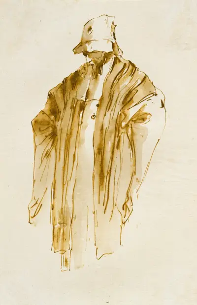 Skäggig man som blickar ner till vänster av Giovanni Battista Tiepolo