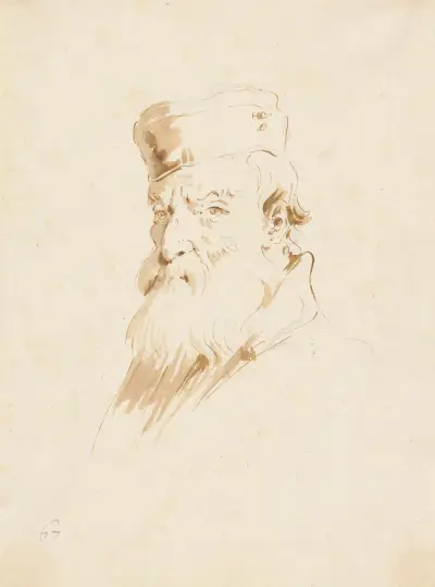 Skäggig man med mössa av Giovanni Battista Tiepolo