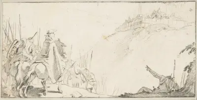 Kardinal med trupper framför en befästning på en kulle av Giovanni Battista Tiepolo