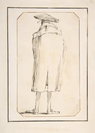 Karikatyrmålning av en man sedd bakifrån av Giovanni Battista Tiepolo