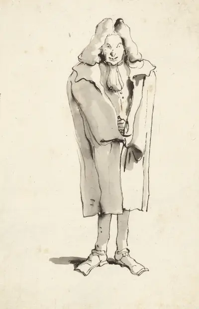 Karikatyrt av en man i överrock av Giovanni Battista Tiepolo