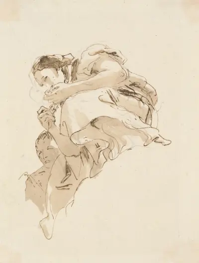 Hukande kvinna med en pojke bakom sig av Giovanni Battista Tiepolo