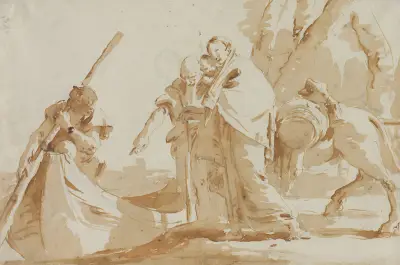 Flykten till Egypten: Den heliga familjens embarkering av Giovanni Battista Tiepolo