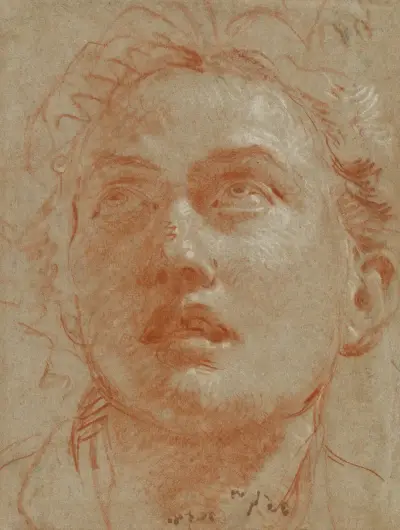 Manshuvud som ser upp av Giovanni Battista Tiepolo