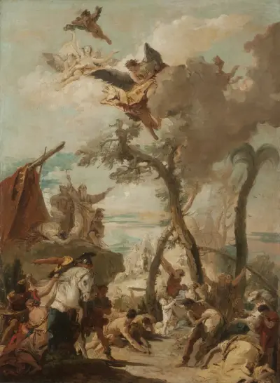 Hebréerna samlar manna i öknen (skiss) av Giovanni Battista Tiepolo