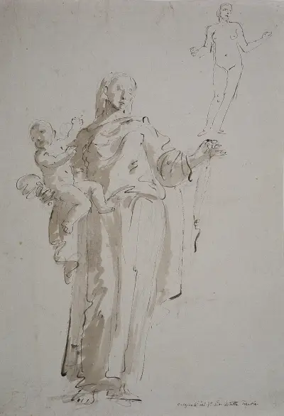 Madonnan med rosenkransen och kvinnlig akt av Giovanni Battista Tiepolo