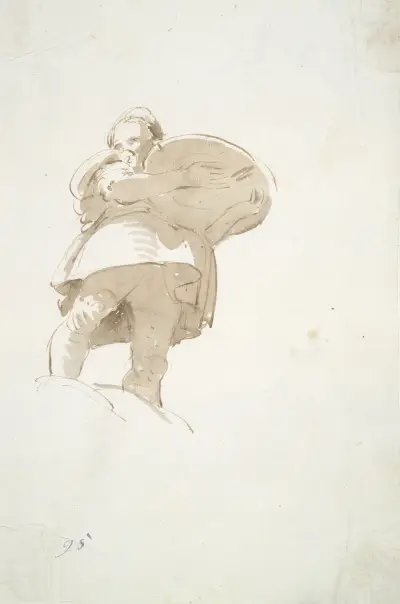 Manlig figur som bär en bricka, sedd underifrån av Giovanni Battista Tiepolo