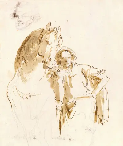 Man Leaning against a Horse av Giovanni Battista Tiepolo
